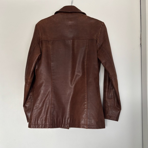 Classic Brown Leather Coat in size small - Picture 5 of 9